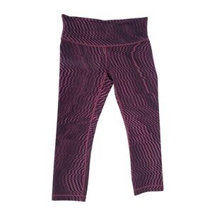 Lululemon Wunder Under Crop Leggings 6 Black‎ Burgundy Geo Print High Rise EUC